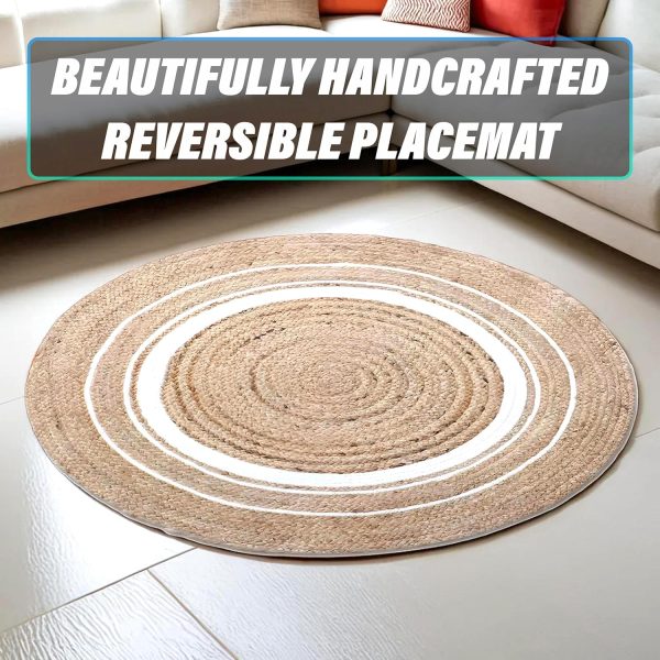 RiyoniCrafts Hand Woven Braided Carpet Rugs|Round Traditional Spiral Design Jute Door mat|Mat for Bedroom,Living Room,Dining Room,Yoga,60x60 cm,(White) - Image 2