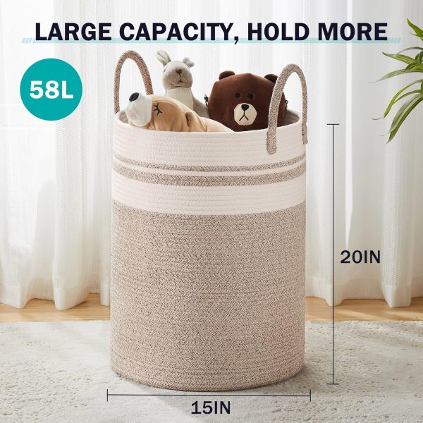 RiyoniCrafts Laundry Hamper Basket, 58L Tall Laundry Basket for Blanket Organizer- Clothes Hamper for Bedroom Storage, Baby Kids Nursery Hamper-Large-Brown - Image 6